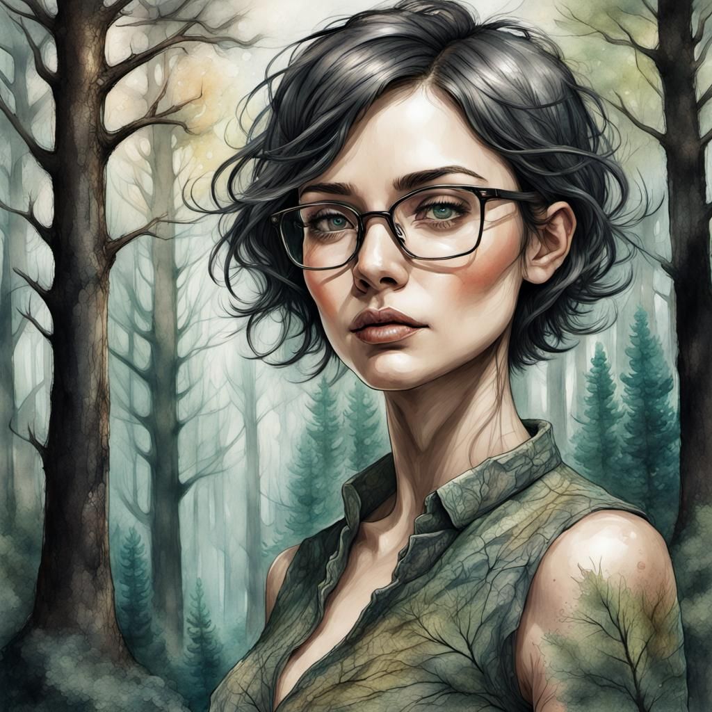 Realistic Woman in Forest: Fantasy Concept Art