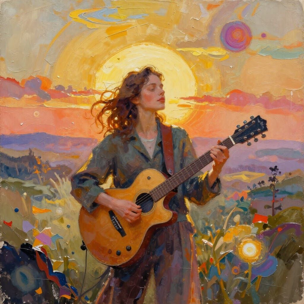 Guitarist in Surreal Sunrise, Psychedelic Luminescence