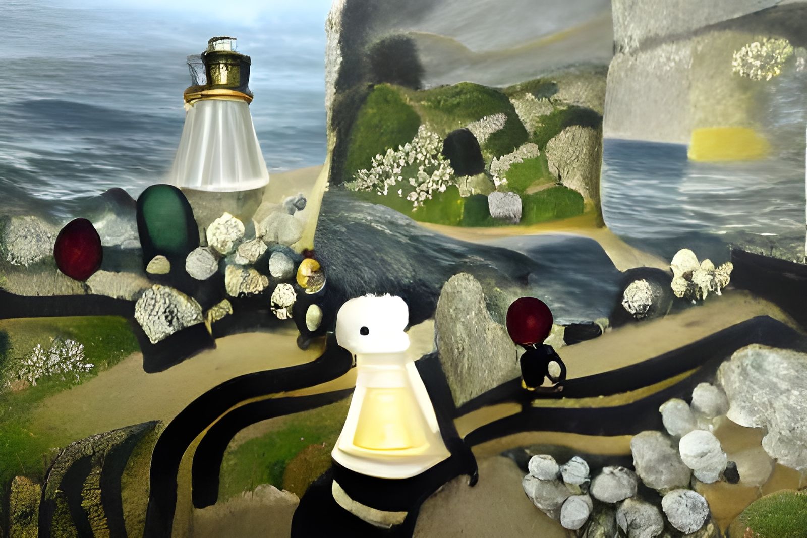 Man Walks on Winding Road with Lighthouse