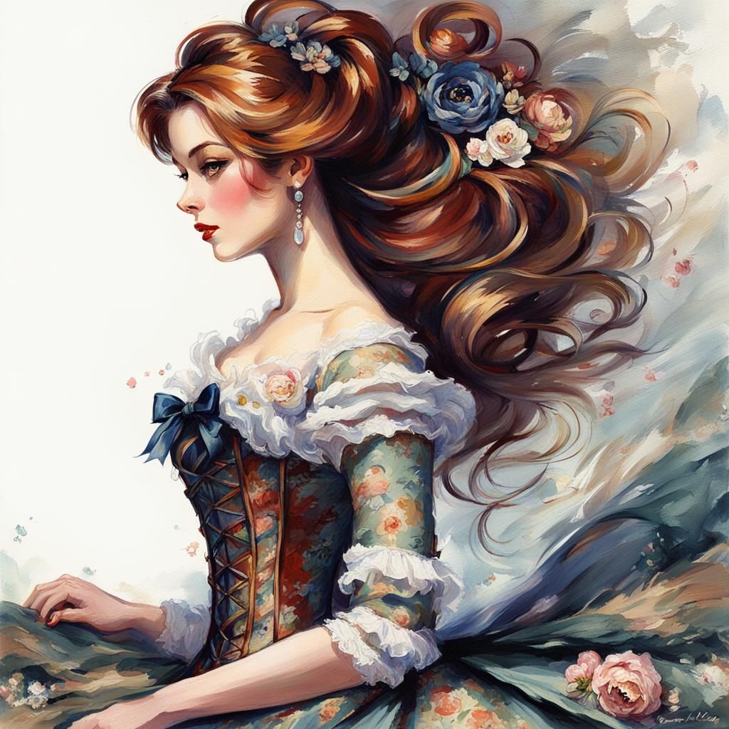 Chibi Woman with Auburn Hair in Classical Style