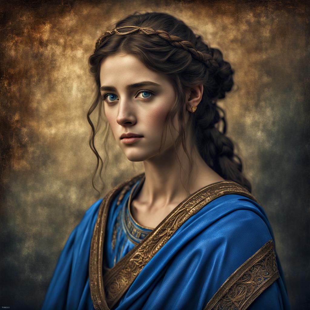 Young Greek Woman Portrait in Traditional Robe