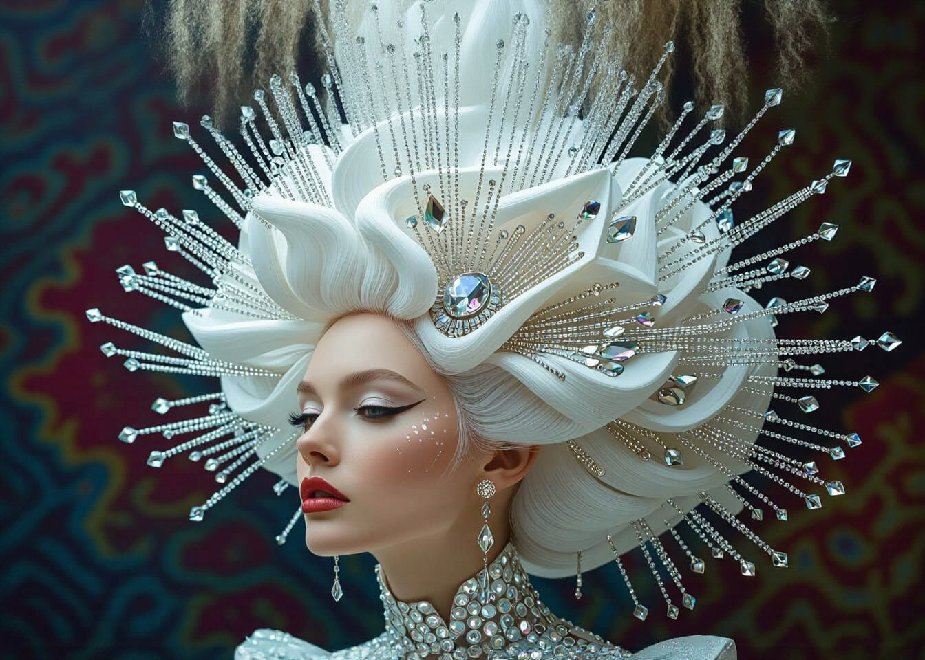Futuristic Woman with Abstract White Hairstyle