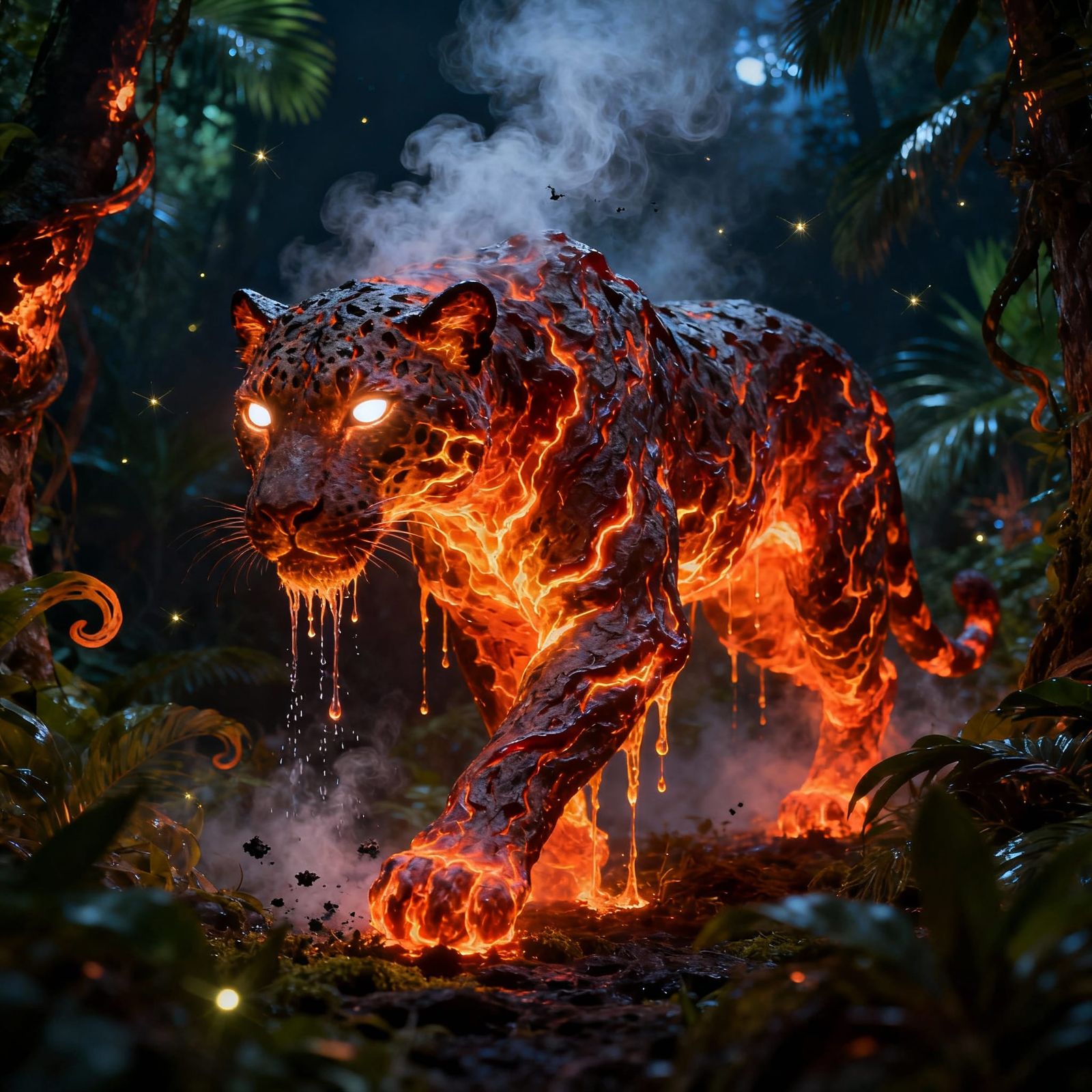 Lava Leopard in Glowing Jungle at Night