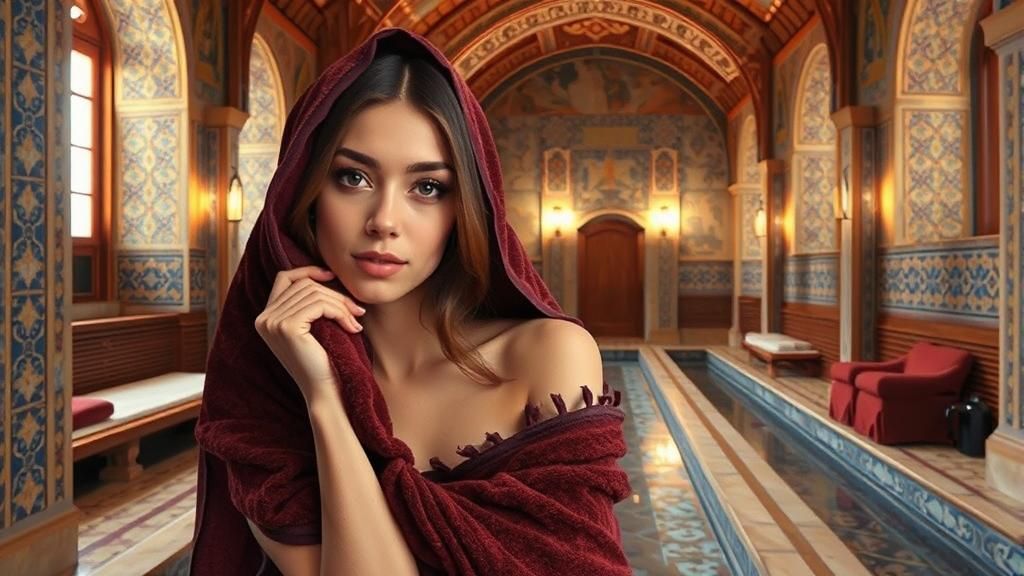 Middle Eastern Beauty in Foggy Turkish Hamam