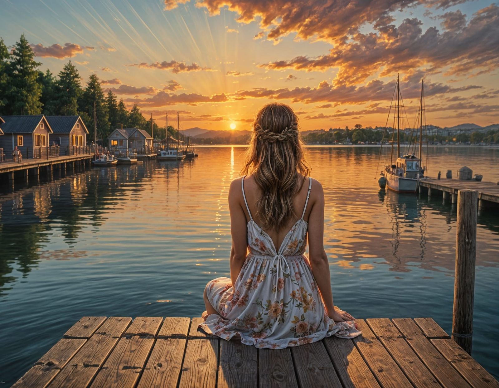 Girl Watching Sunset: Painterly Oil Painting