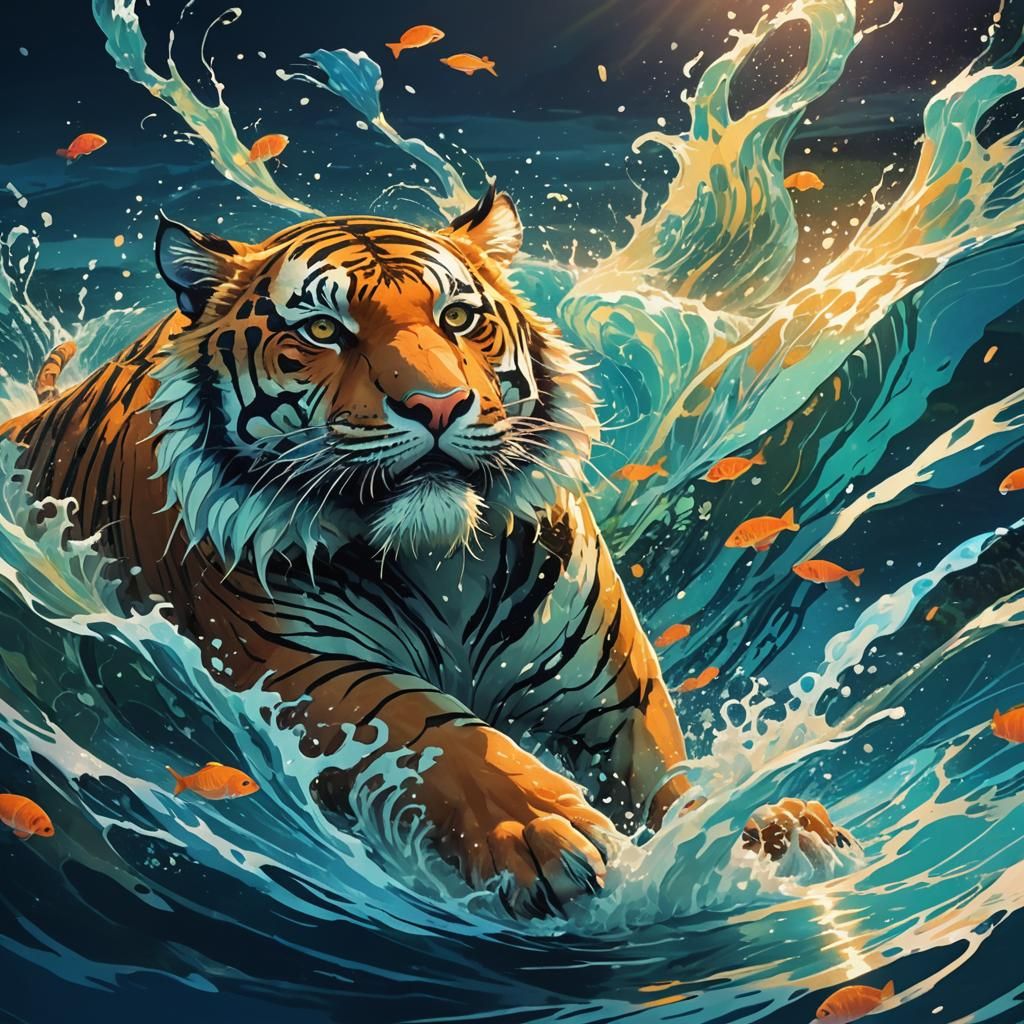 Majestic Water Tiger in Anime Style