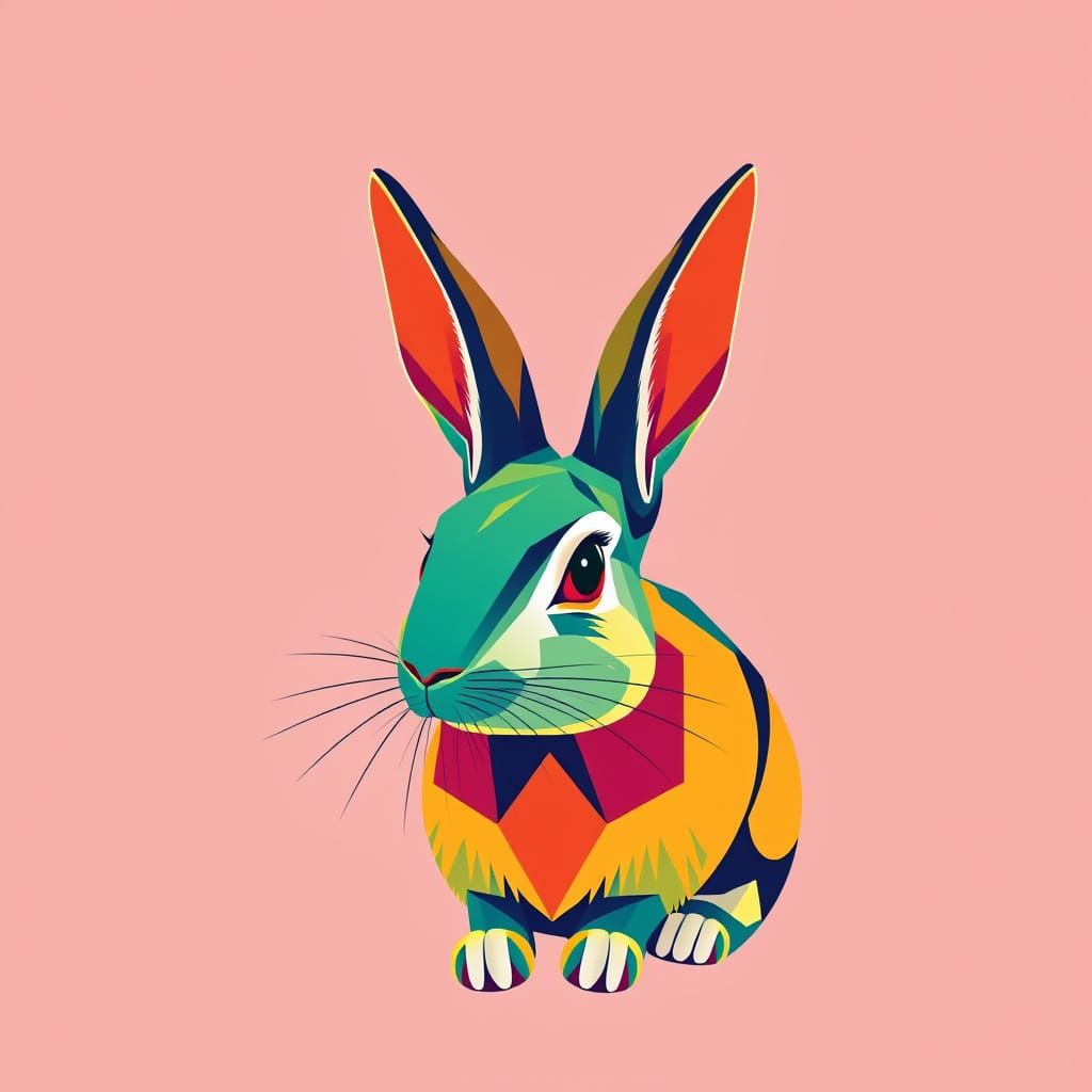 Geometric Rabbit in Pop Art Bauhaus Style