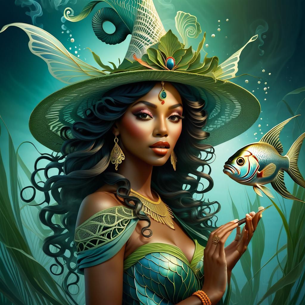 Water Fairy with Fish and Seagrass Hat