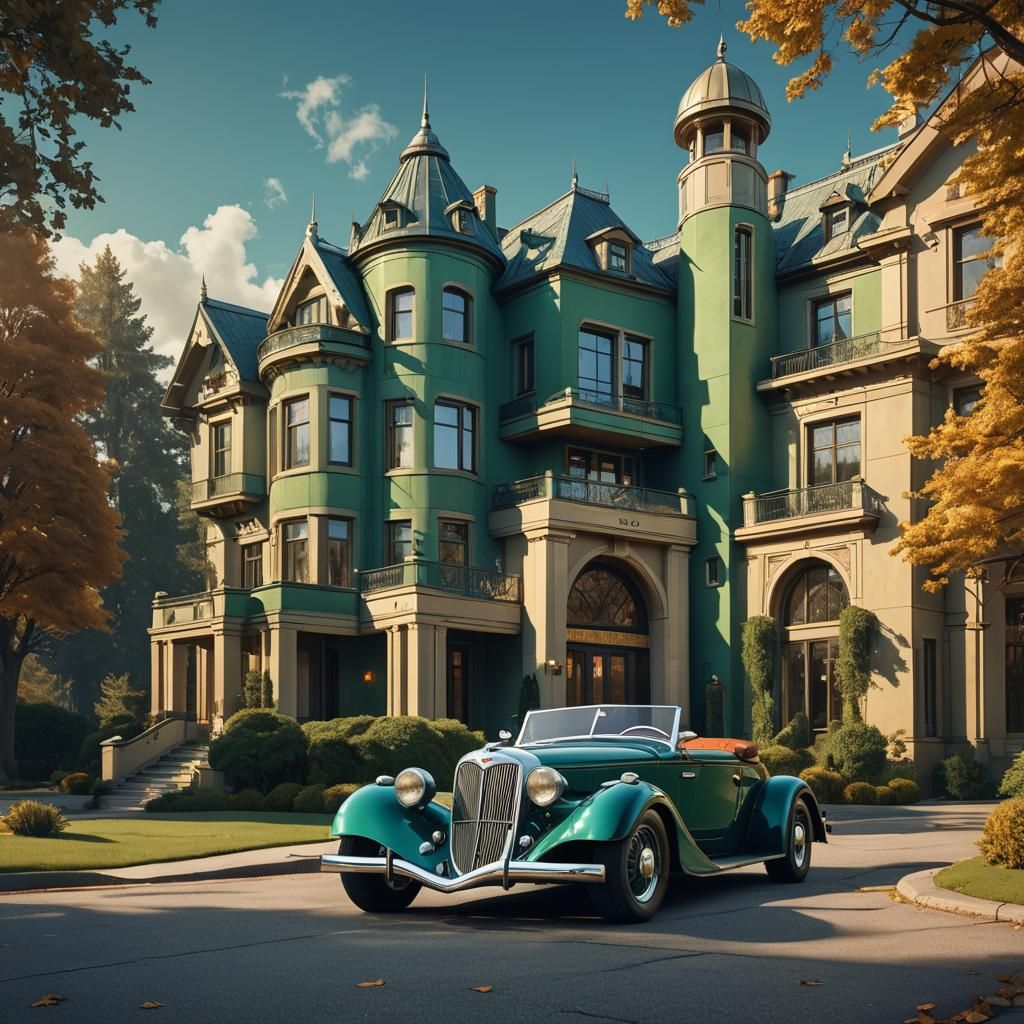 1935 Burrows V8 Roadster in Art Deco Setting