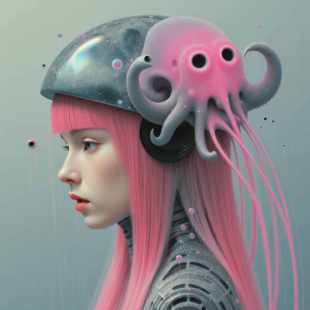 Futuristic Woman with Jellyfish in Anime Style
