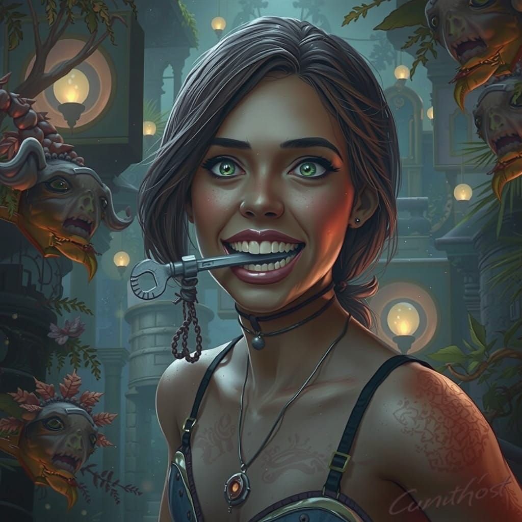 Fantasy Warrior Bites Down on Massive Wrench