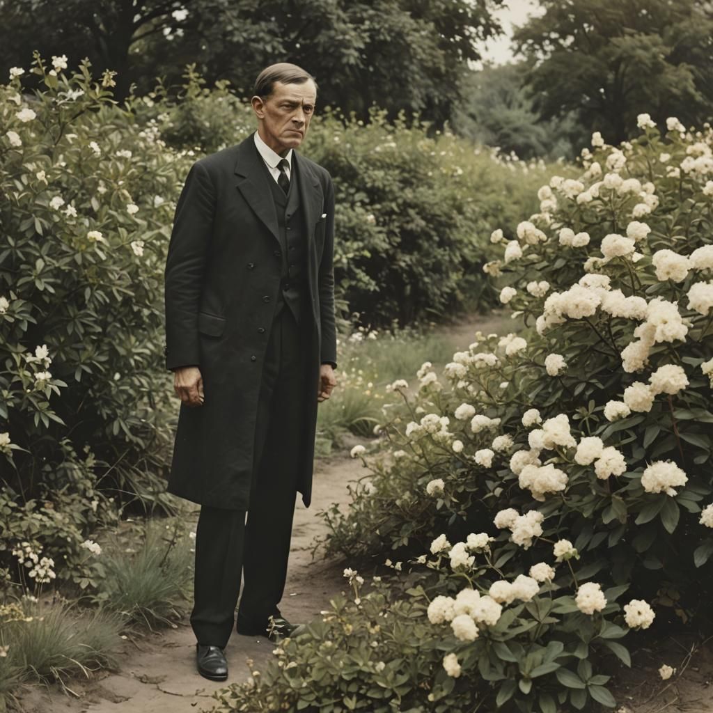Melancholy Nijinsky Walks Among Flowering Shrubs