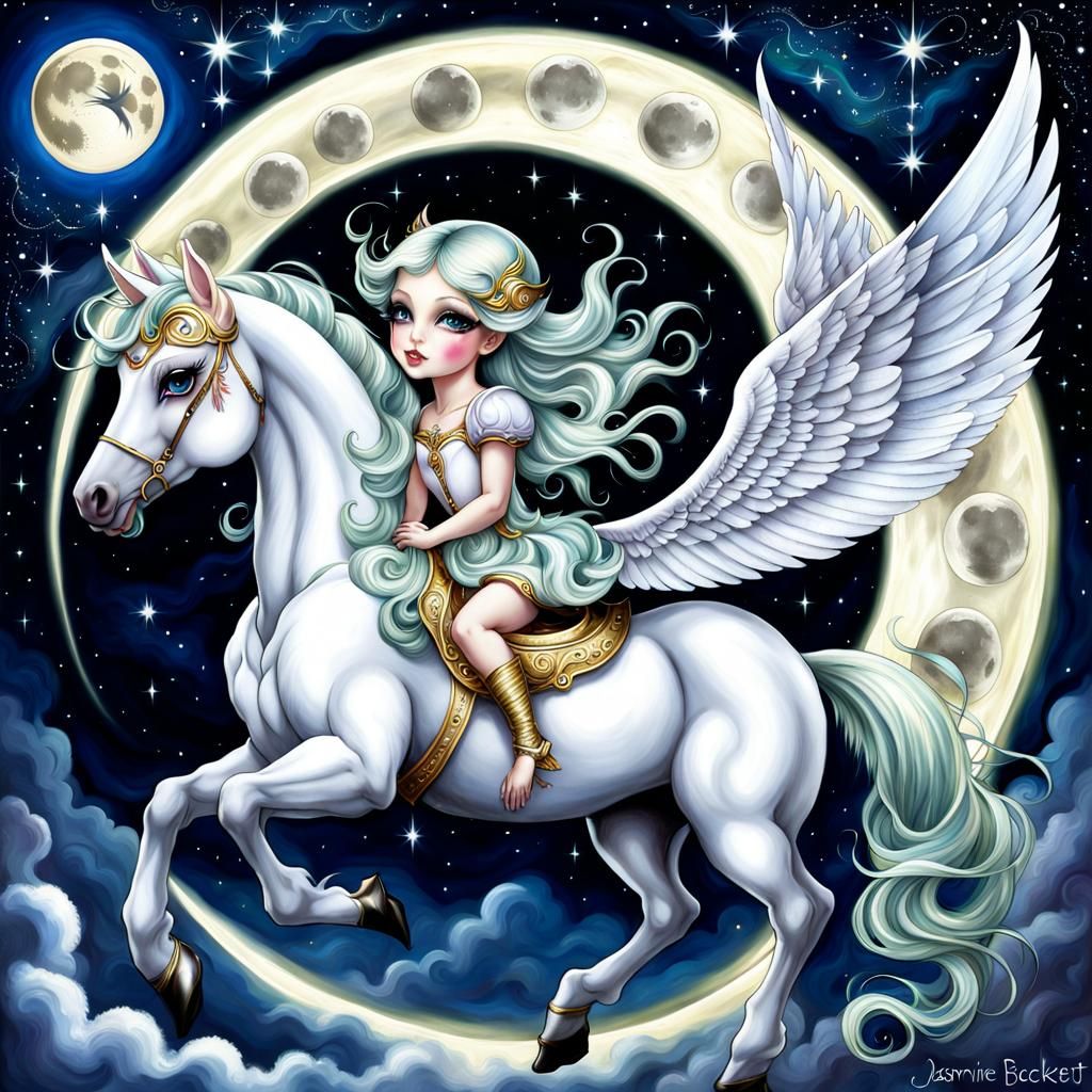 Pegasus in Starry Sky: Fantasy Art