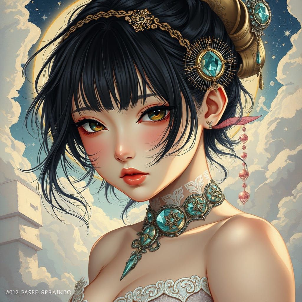 hyperdetailed Metaphysical Painting Bishoujo in the style of...