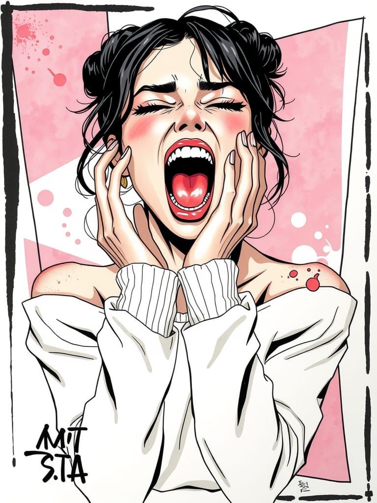 Risqué Manga Portrait in Watercolor Style