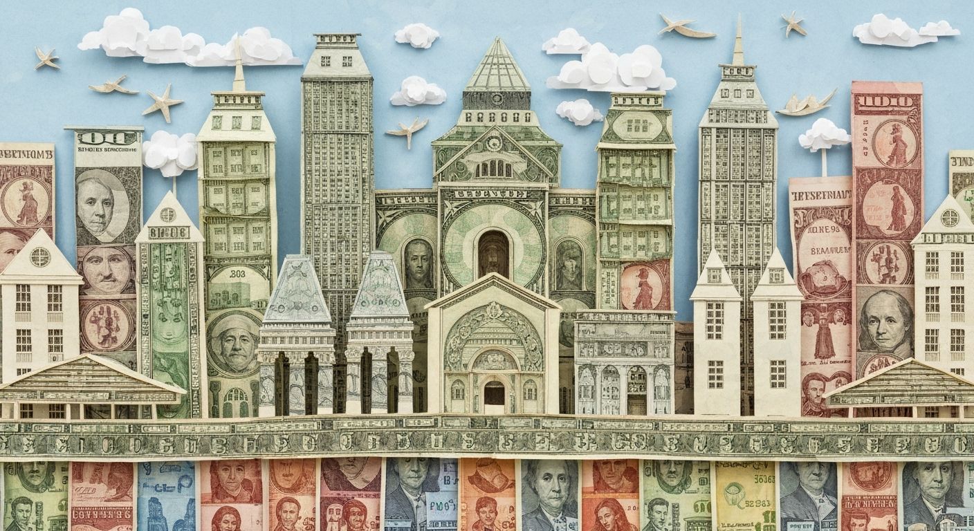 Paper Money Cityscape Collage