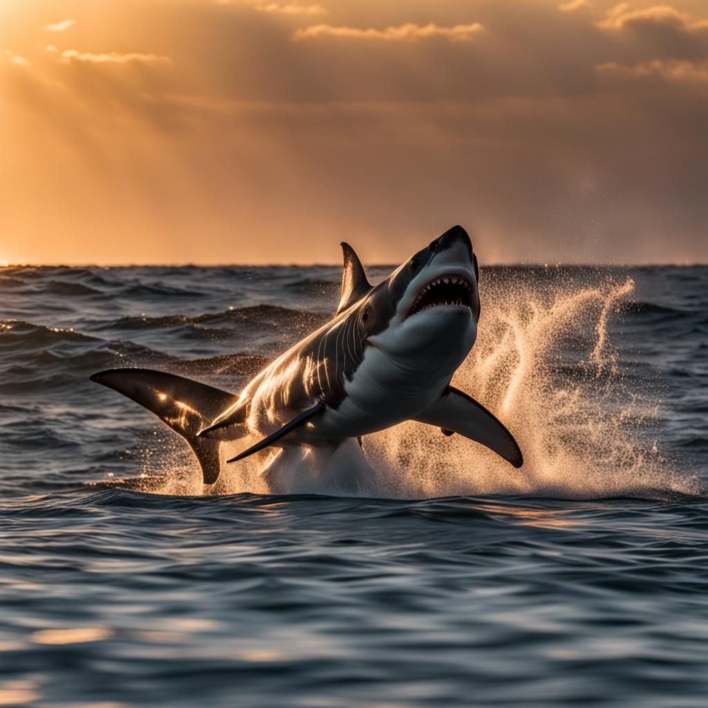 Great White Shark Breaching: Dramatic Bullet Time Photo