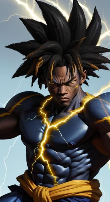 Hyperrealistic African Goku in Anime Style