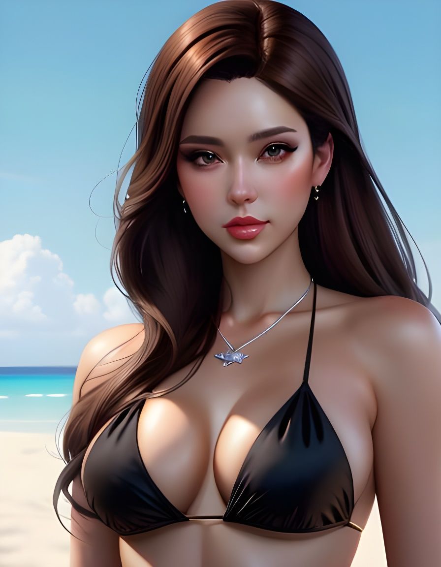 Anime Socialite in Bikini: Digital Illustration