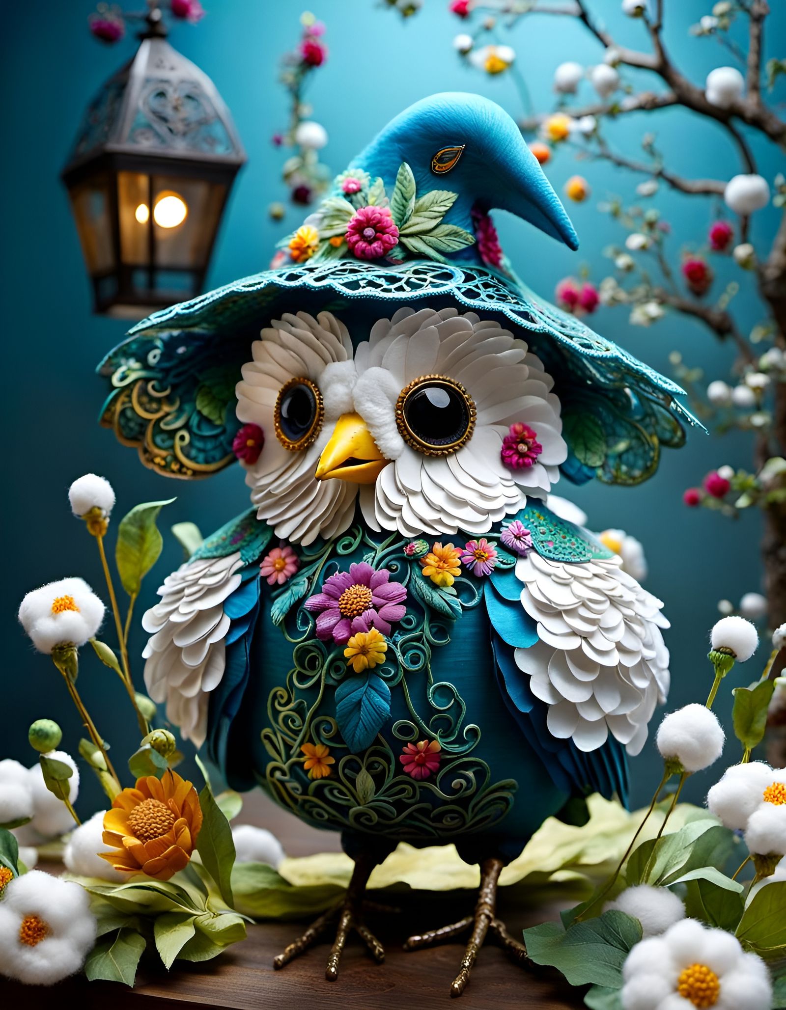 textured bird made of fabric and paper