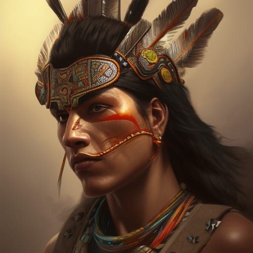 Aztec Warrior Portrait in Hyperdetailed Digital Art
