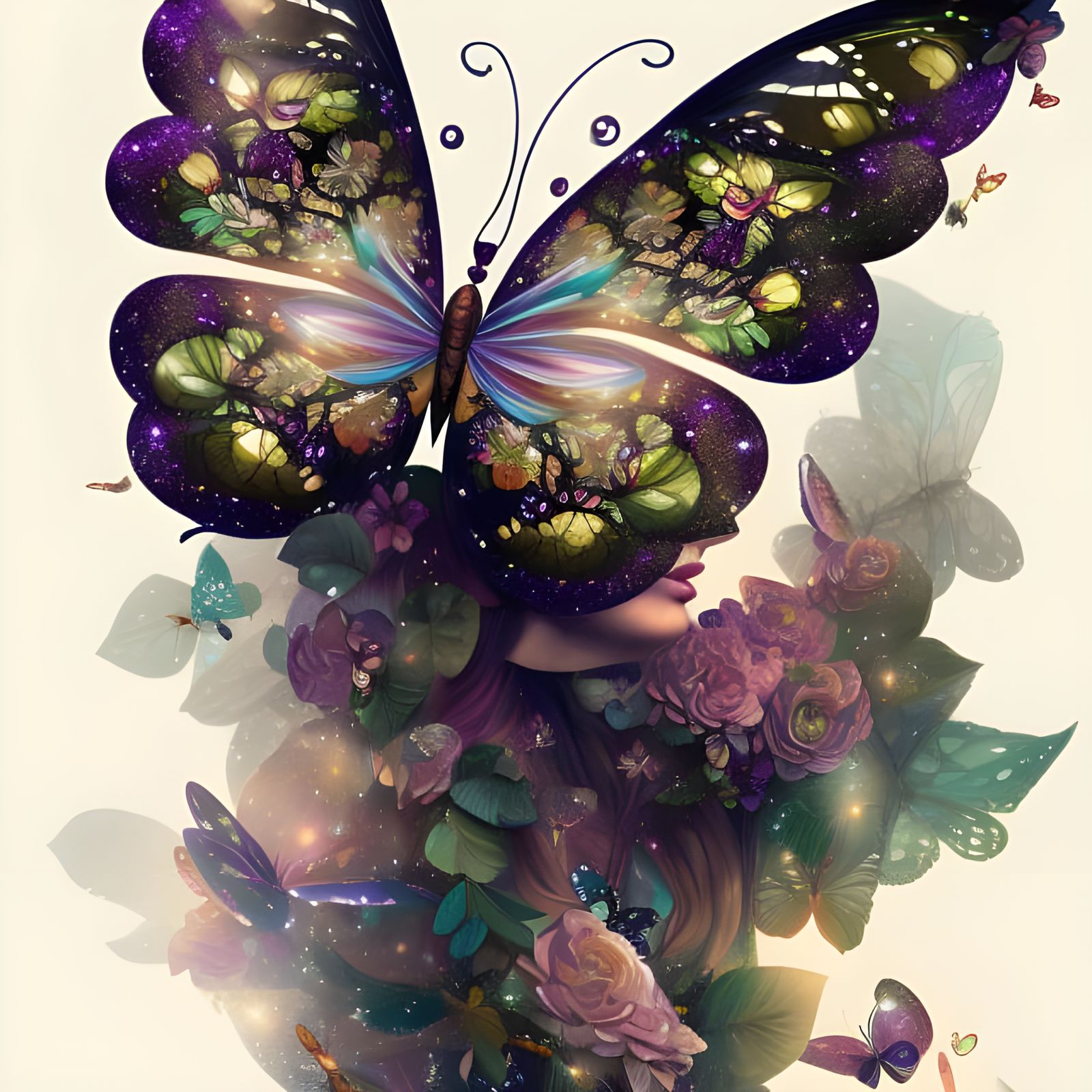 Elaborate Butterfly on Flower Digital Illustration