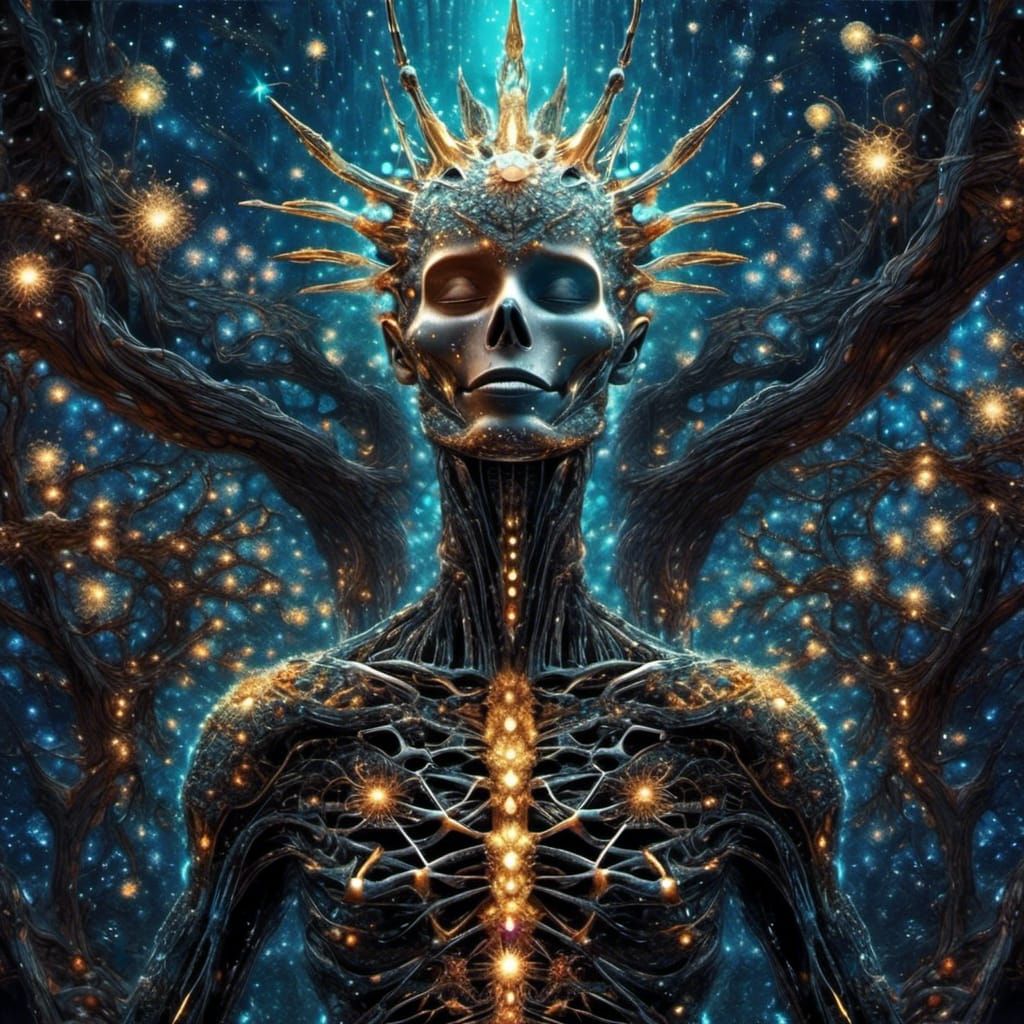 Surreal Optical Illusion: Star Spine with Bioluminescent Cry...