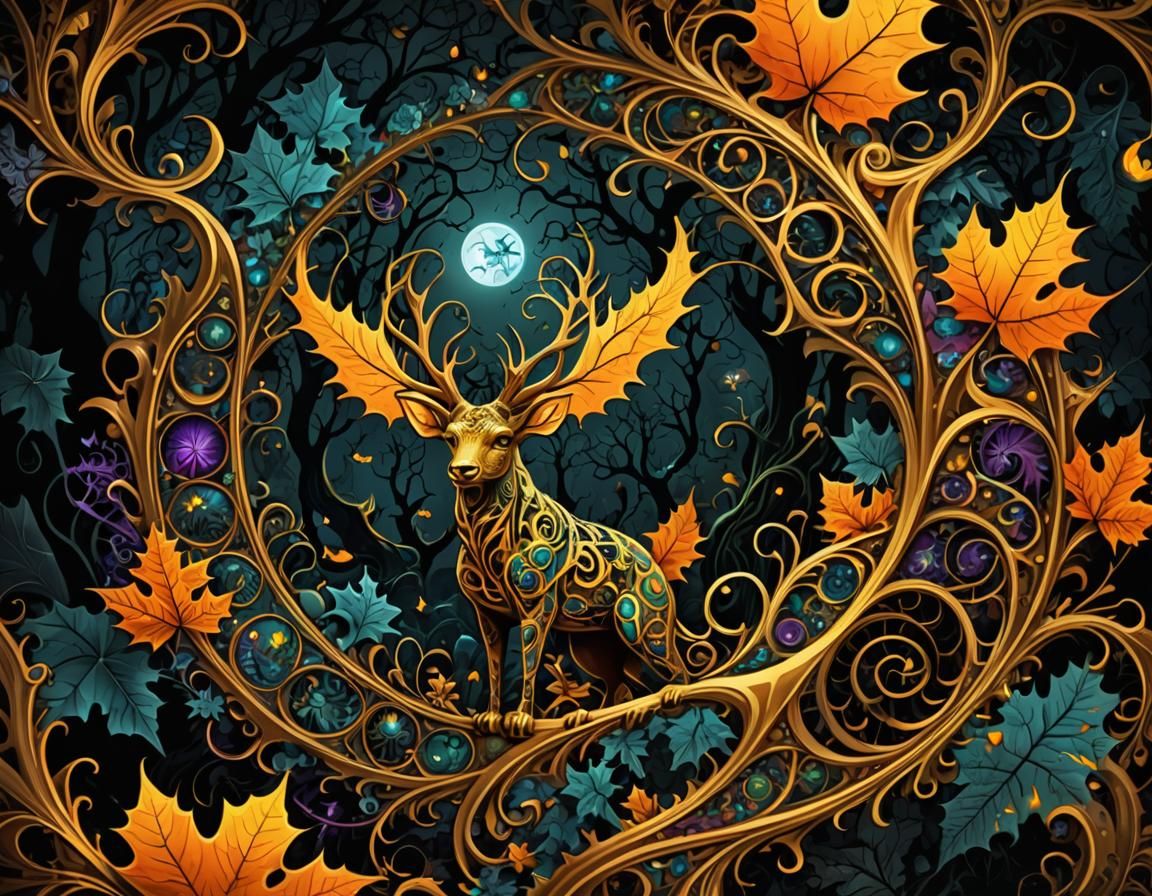 Magical Forest Animals Prepare for Halloween: Abstract Vecto...