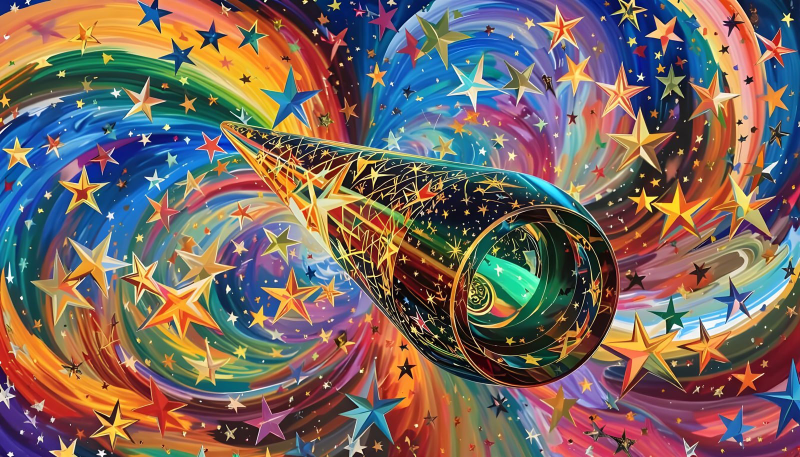 Reflective Cylinder Mirrors Kandinsky-Inspired Cosmic Dreams...