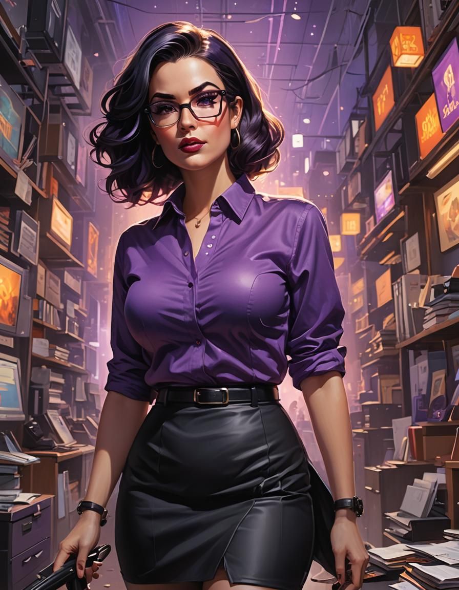 Curvy Woman in Office, Comic Book Art Style