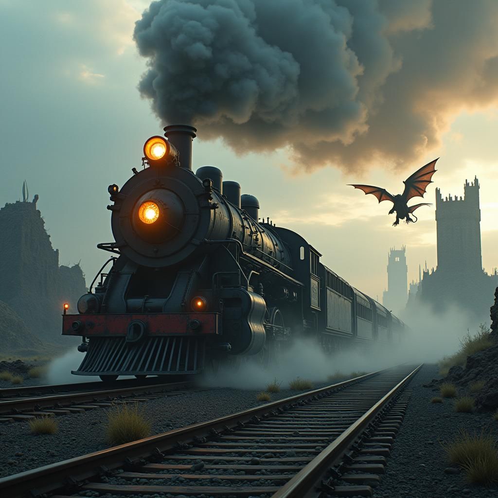 Futuristic Steam Train in Post-Apocalyptic World