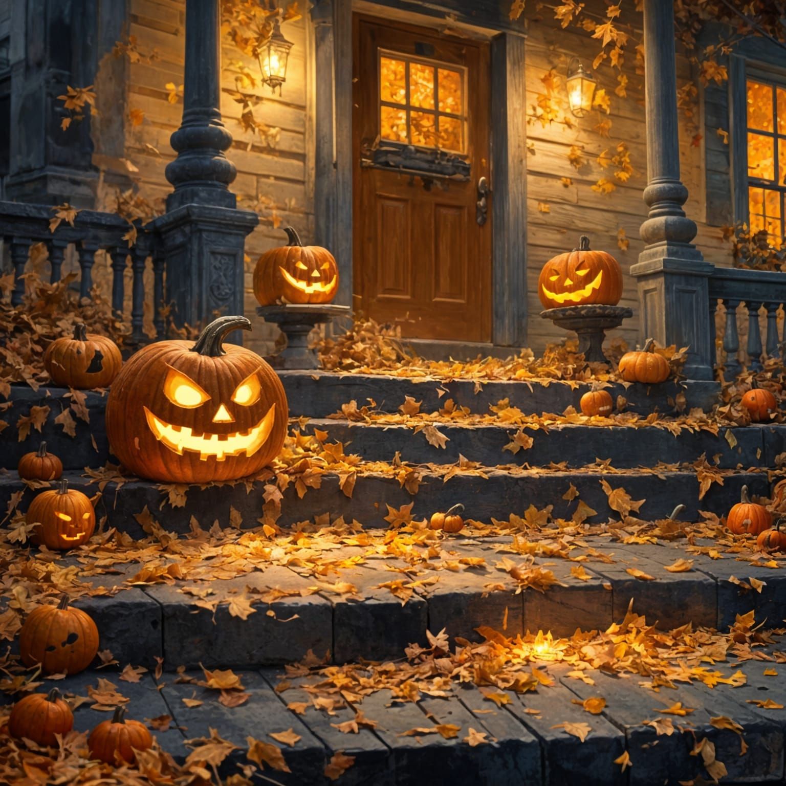 Glowing Jack-o'-Lantern on Autumn Porch