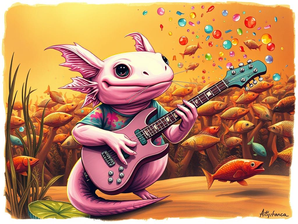 Poster of the underwater concert of the rockstar Axo-Lotl He...