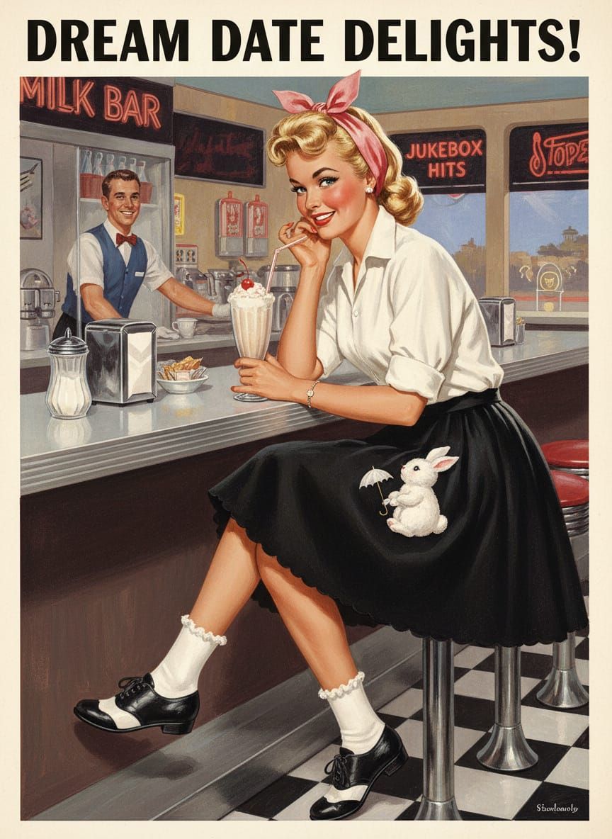 1950s Teen Girl Diner Ad Illustration