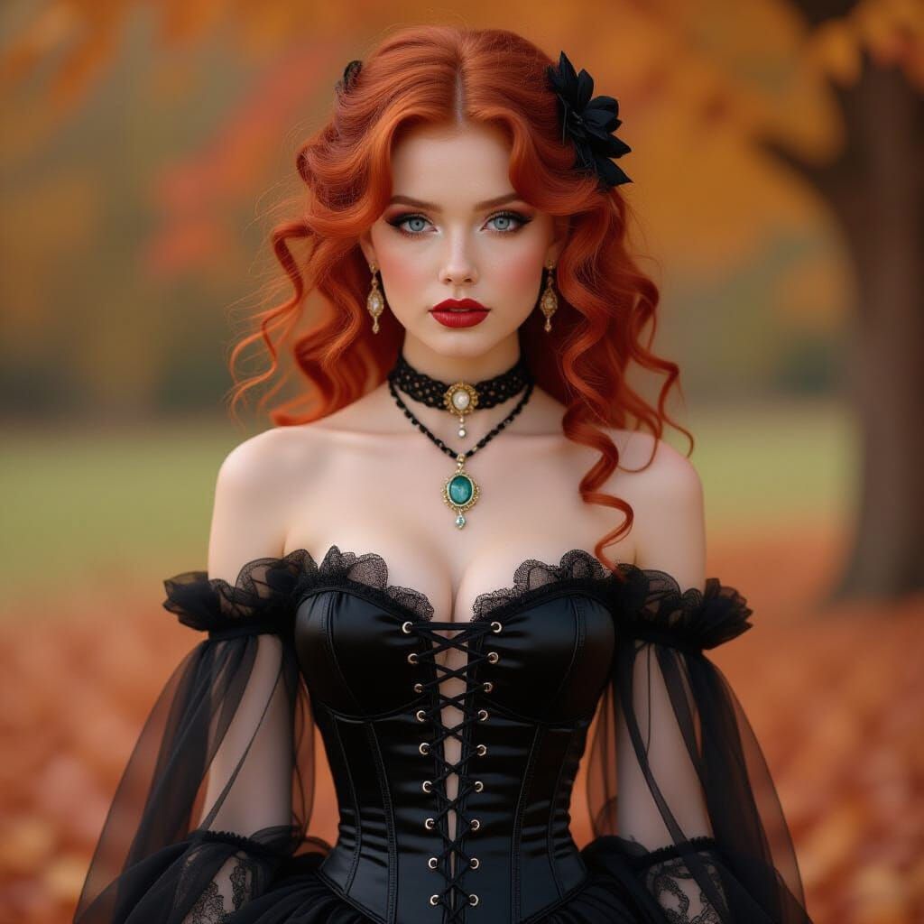 Gothic Romance: Woman with Red Curls in Autumn