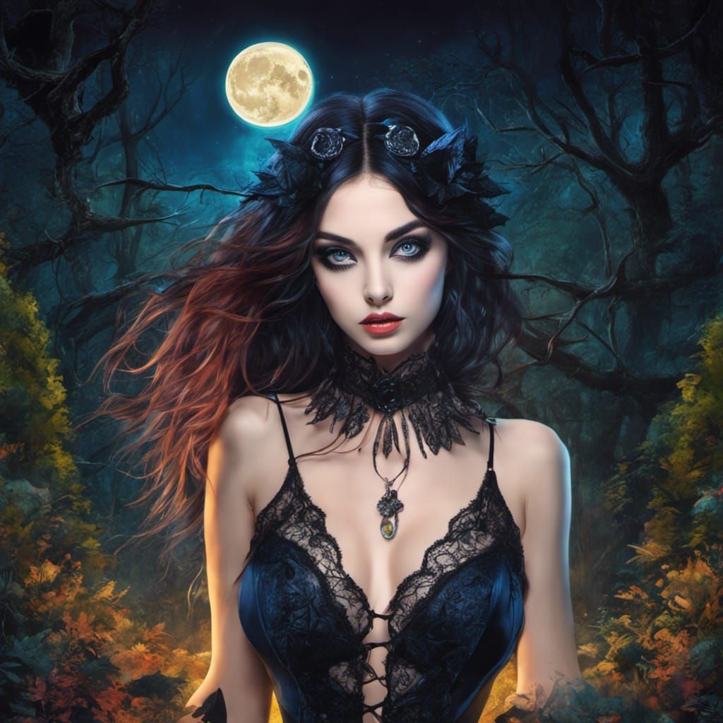 High Gothic Woman in Midnight Forest