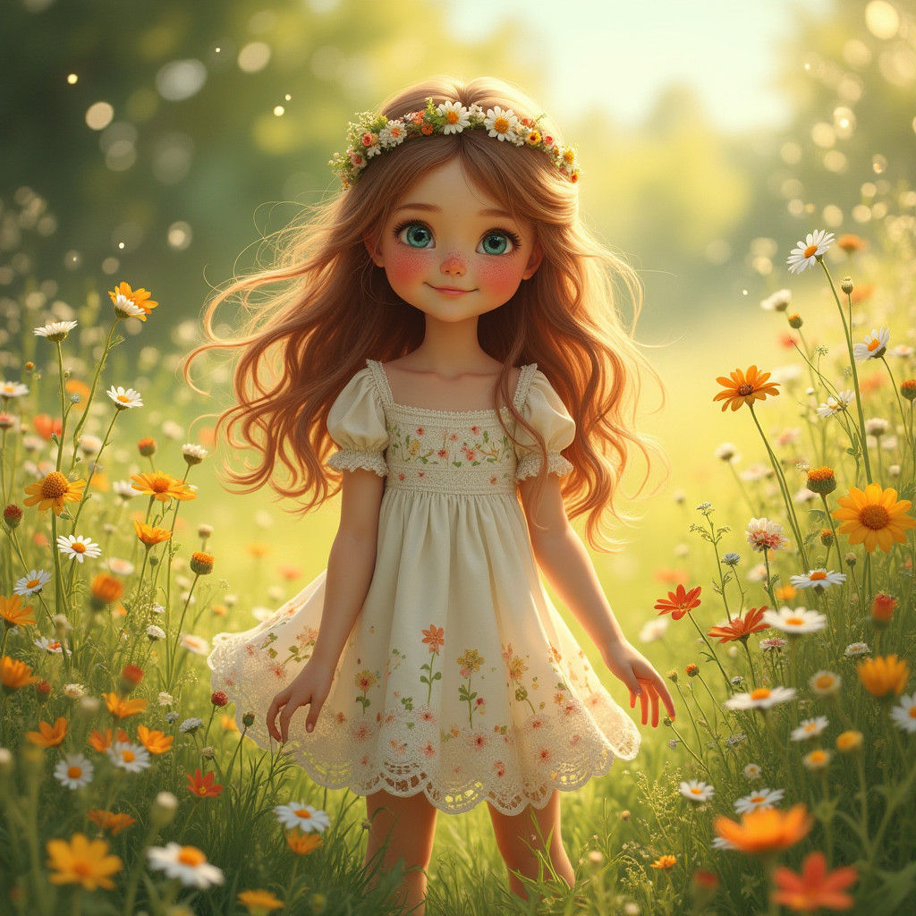 Girl in Meadow, Whimsical Romanticism Style