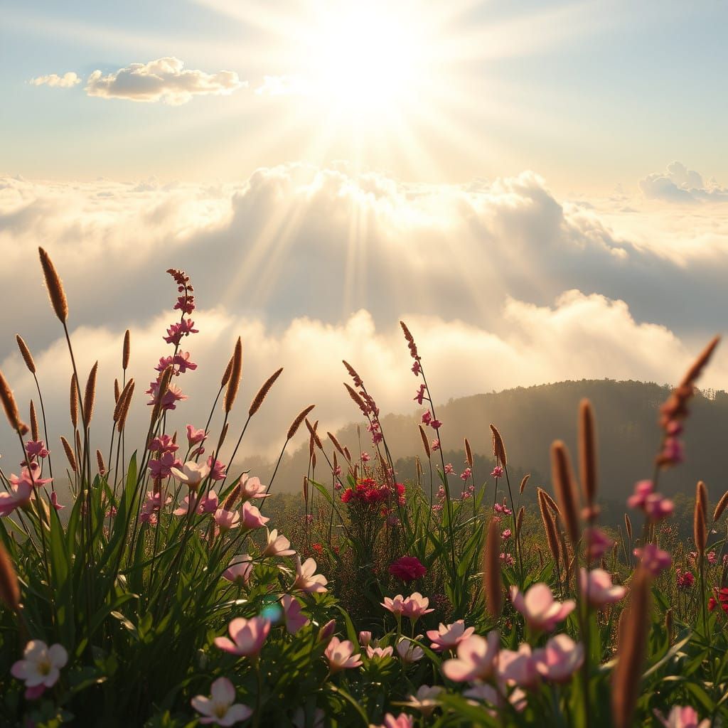 Ethereal Mountain Paradise in Whimsical Style