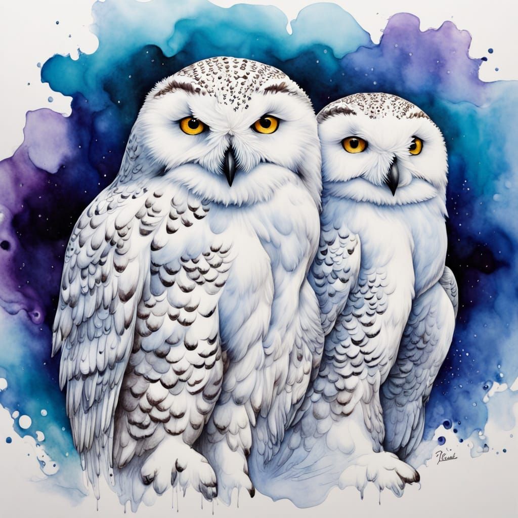 Snowy Owls in Ethereal Silver Hues