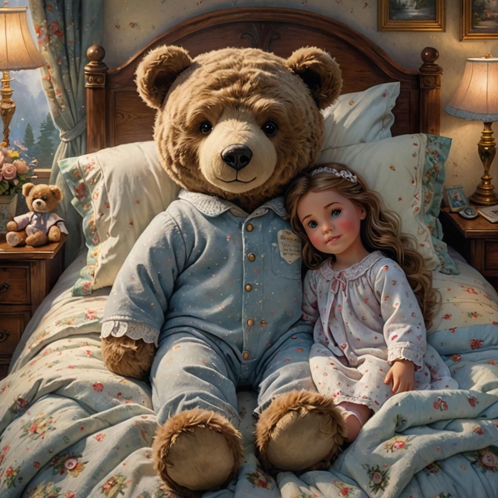 Teddy Bear Cuddling Doll in Ethereal Style
