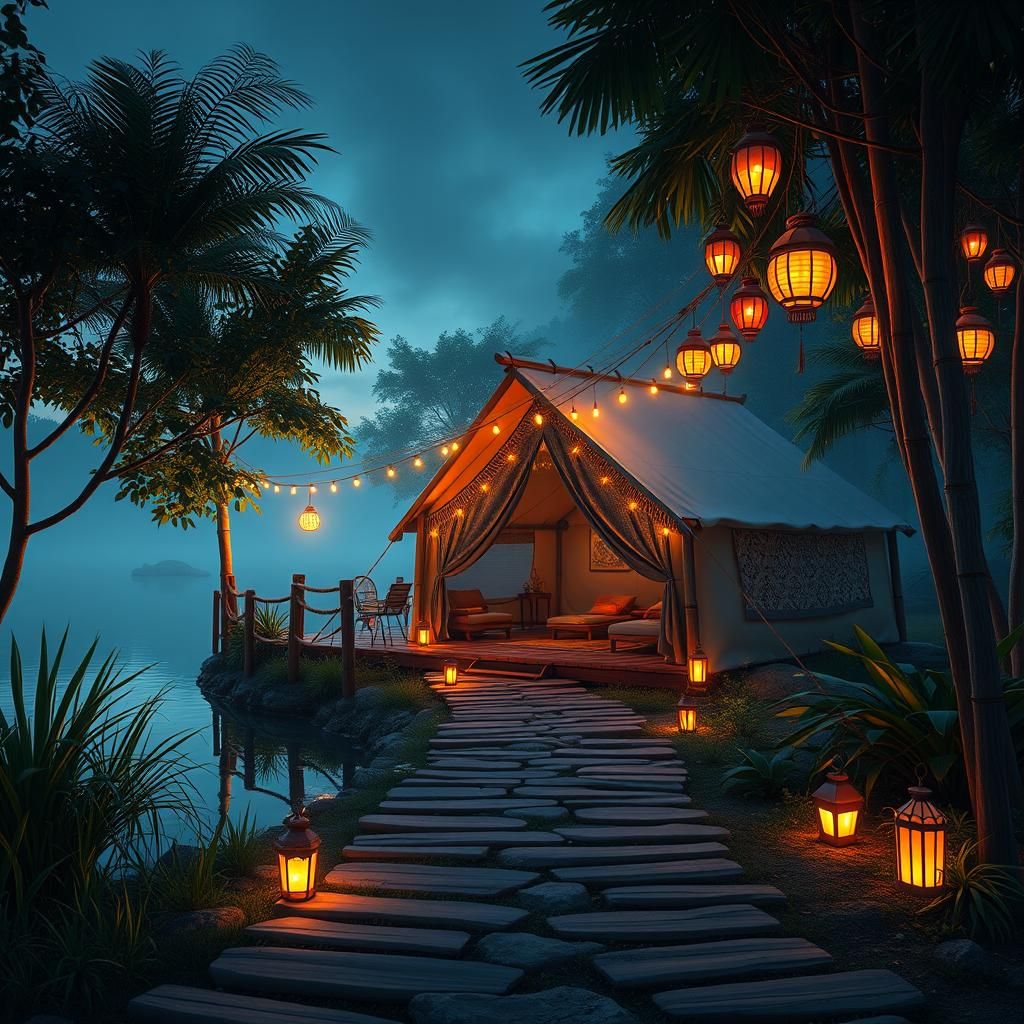 Magical Lakeside Glamping at Twilight