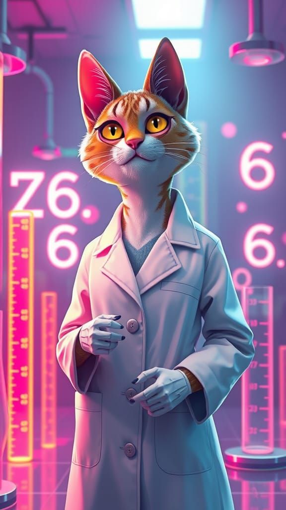 Futuristic Cat Girl Scientist Teaches Metric System in Retro...