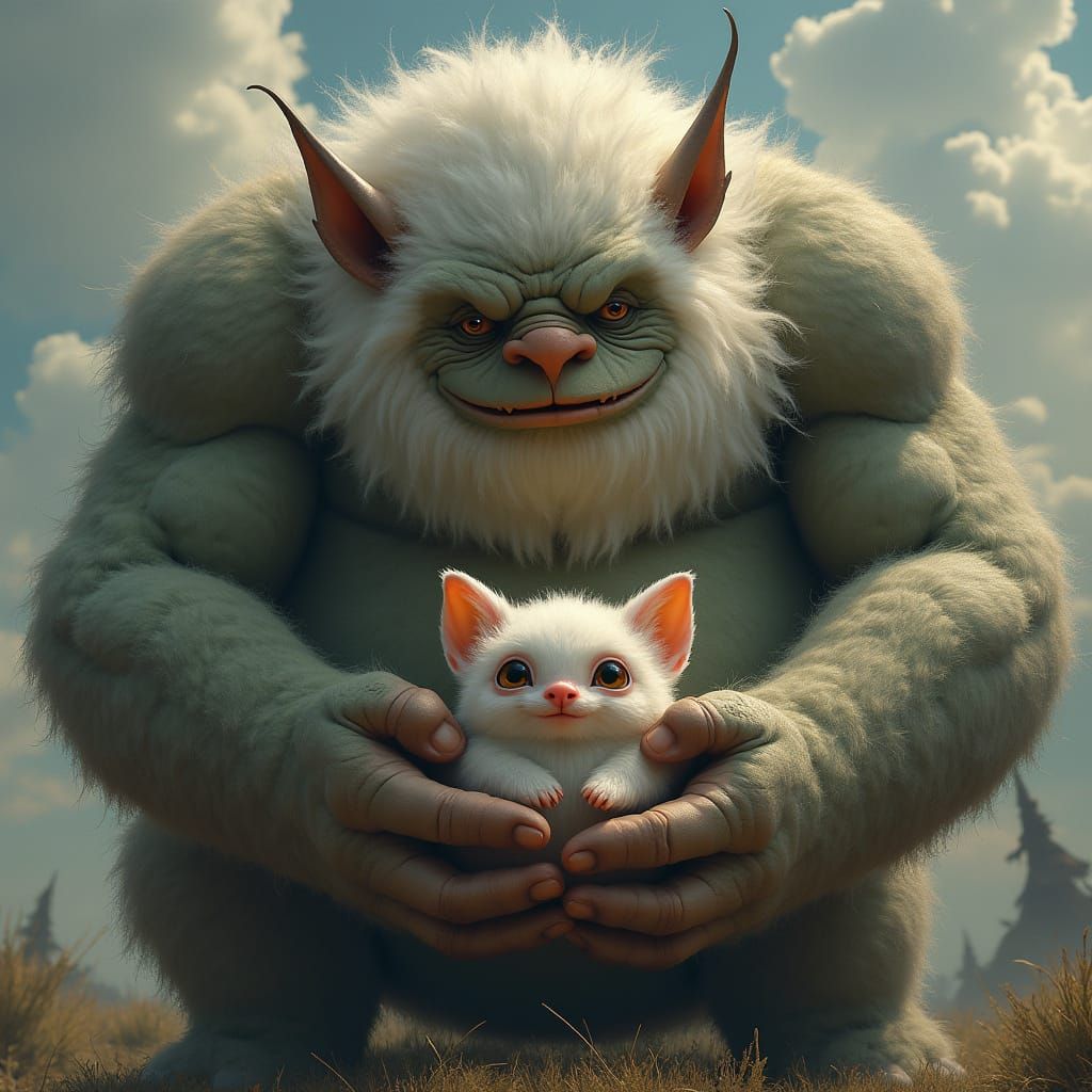 Gigantic Troll Cradles Enchanted Cloud Creature