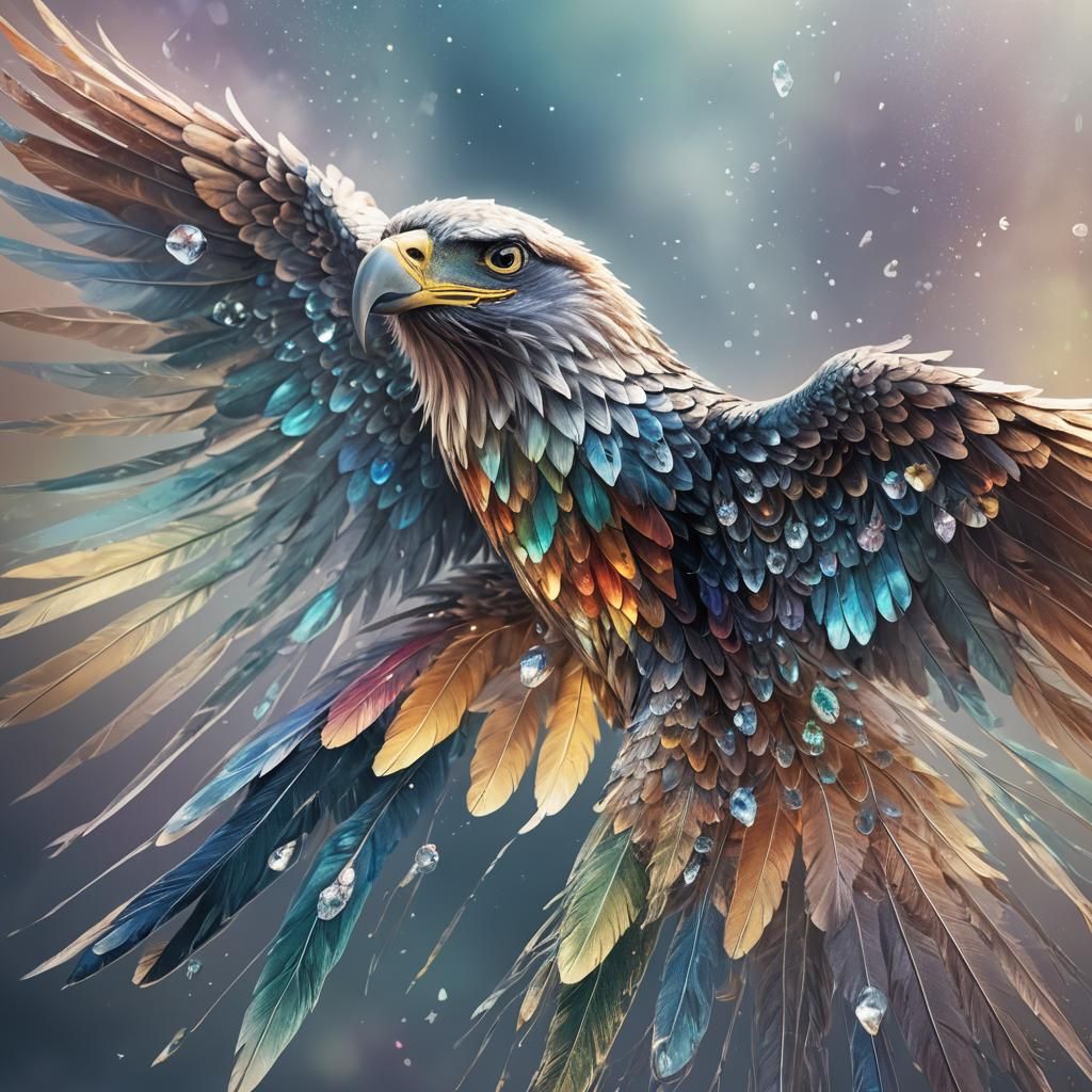 Diamond Rainbow Eagle in Surreal Digital Art