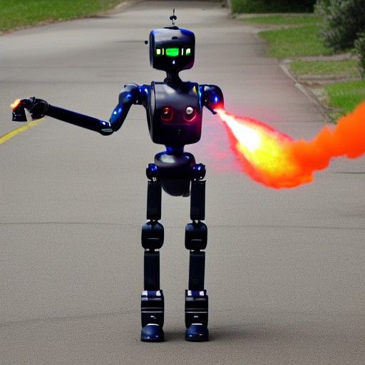 Futuristic Humanoid Robot with Flamethrower