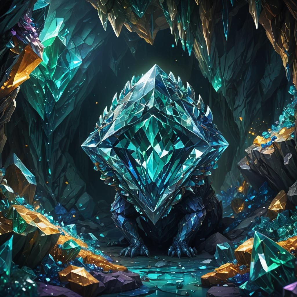 Diamond Monster in Cave: Vibrant Digital Painting