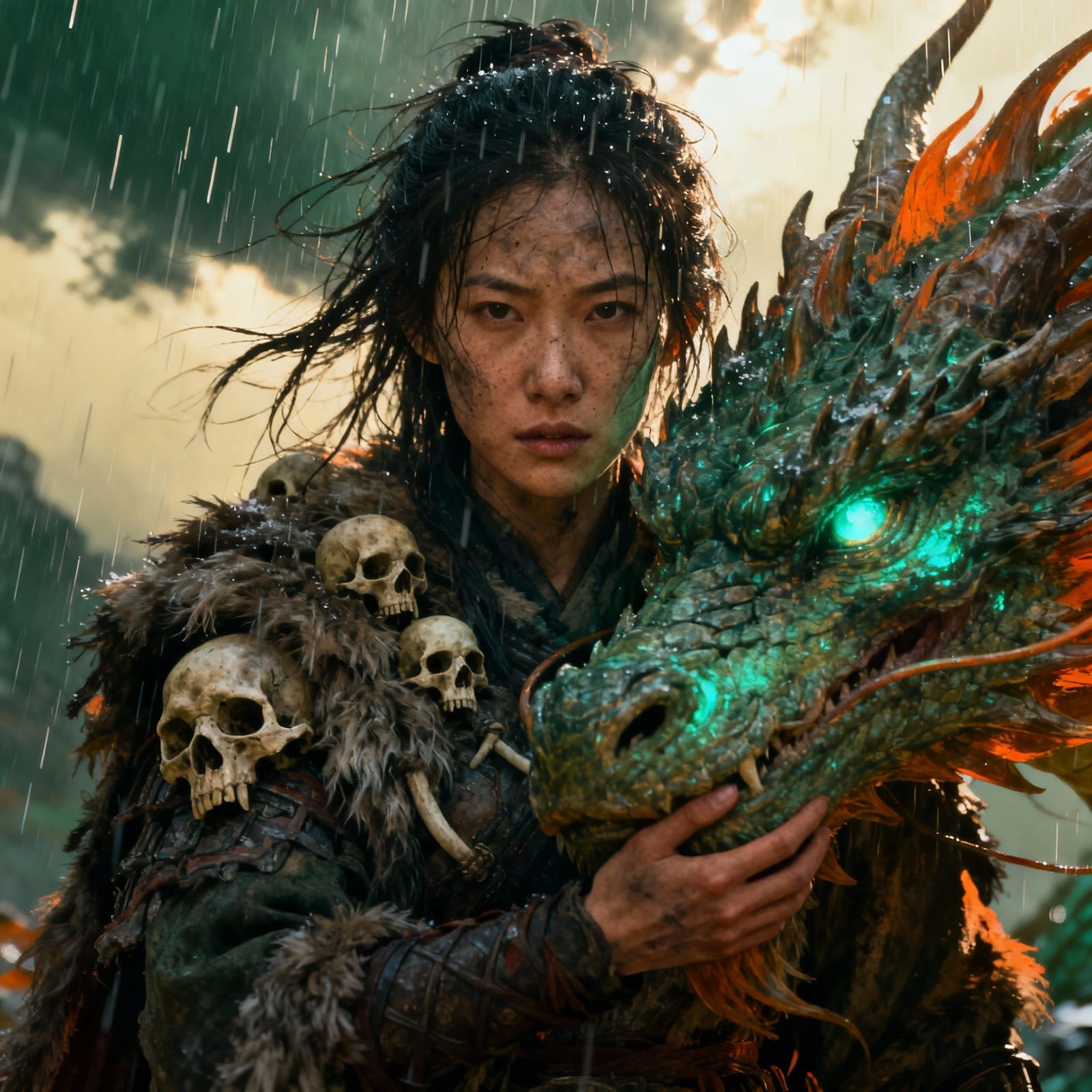 Dragon Rider in Epic Storm, Fantasy Matte Painting