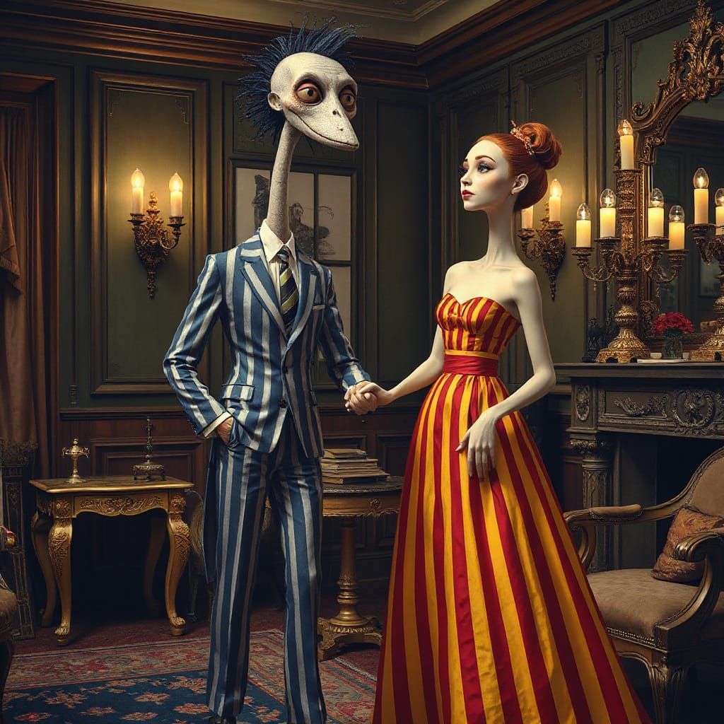 Eccentric Couple in Antique Living Room