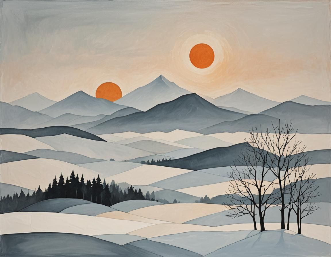 Minimalist Winter Landscape with Geometric Design