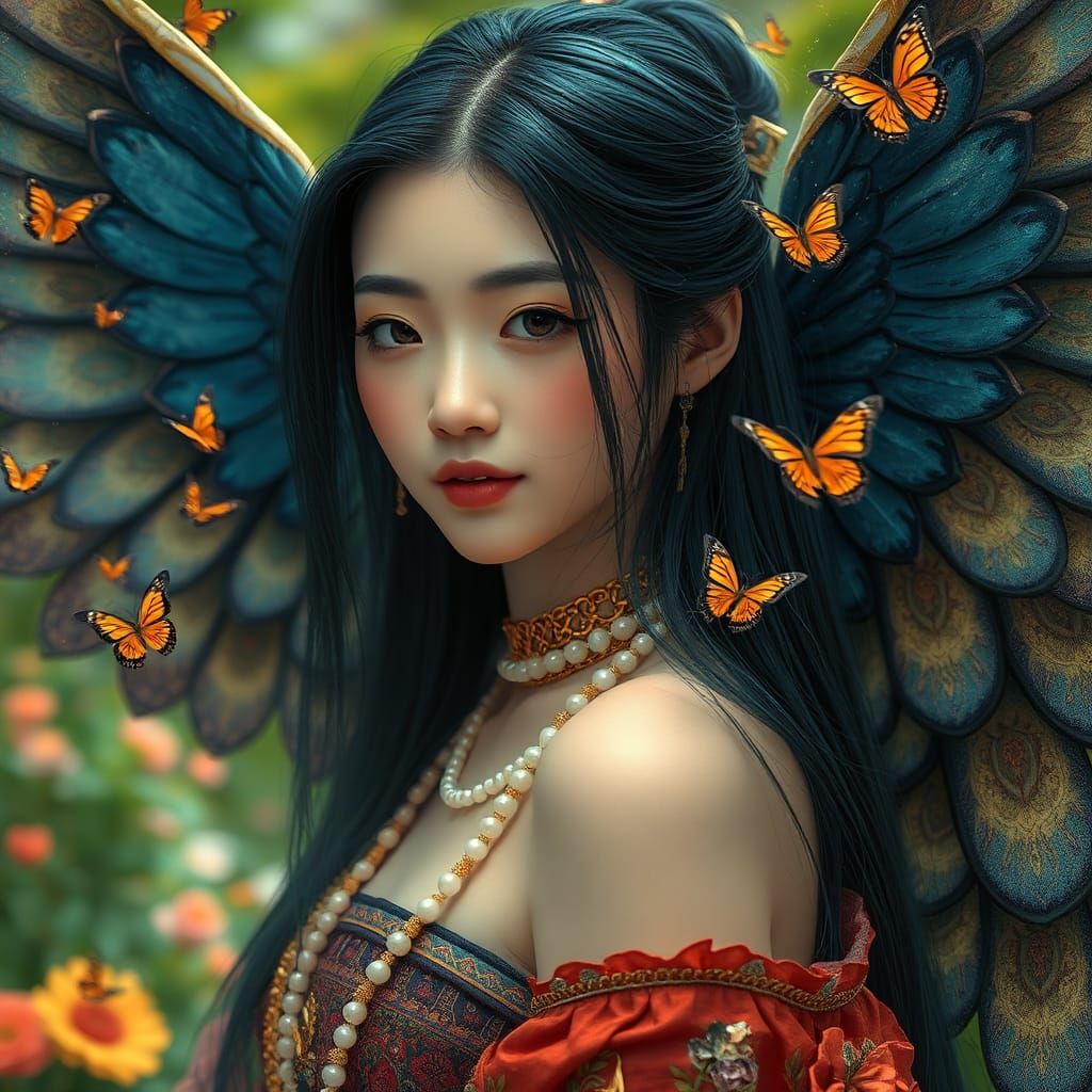 Chinese Woman with Wings in Klimt Style